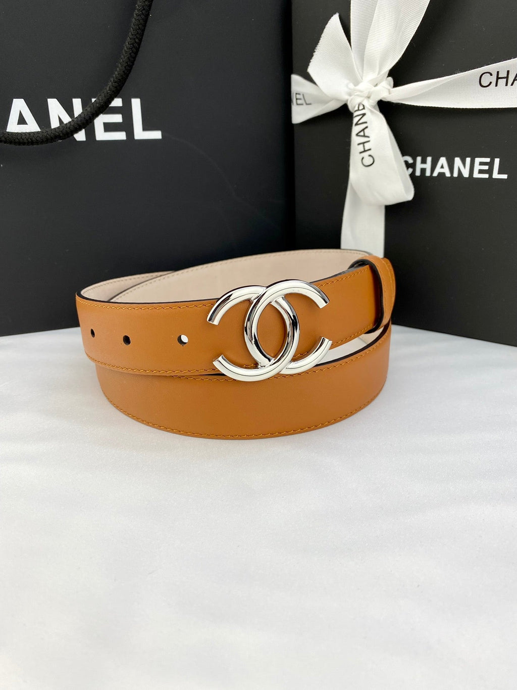 CC Women's Belt 3.0CM Camel Brown Cowhide 586501