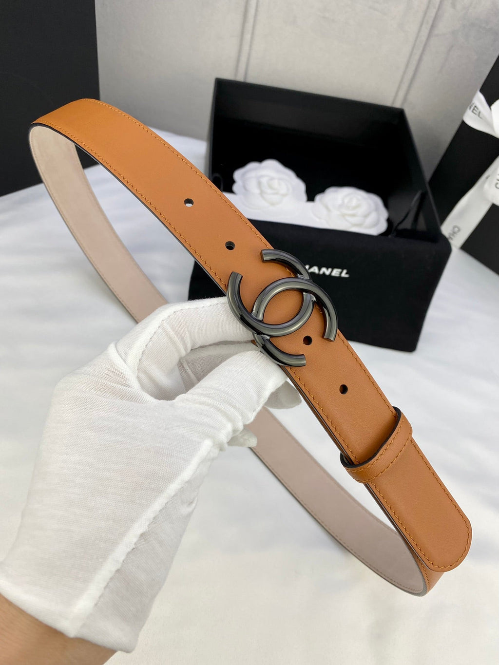 CC Women's Belt 3.0CM Camel Brown Cowhide 586501