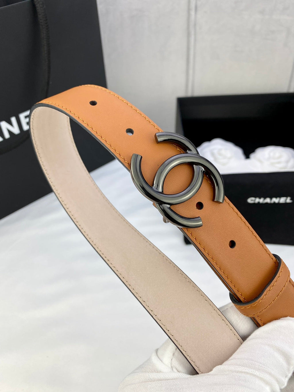 CC Women's Belt 3.0CM Camel Brown Cowhide 586501