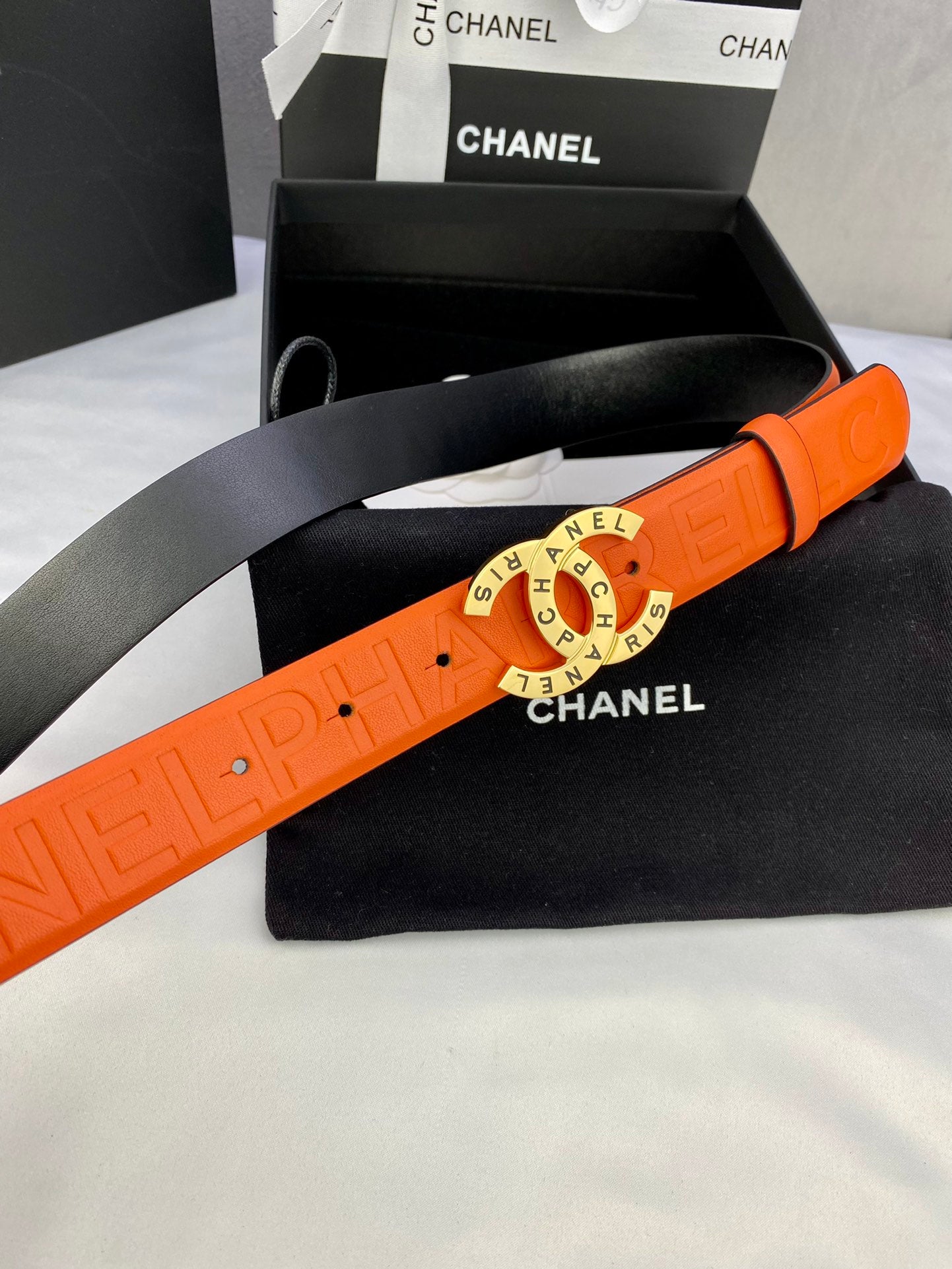 CC Women's Belt 3.0CM Orange Cowhide 586499