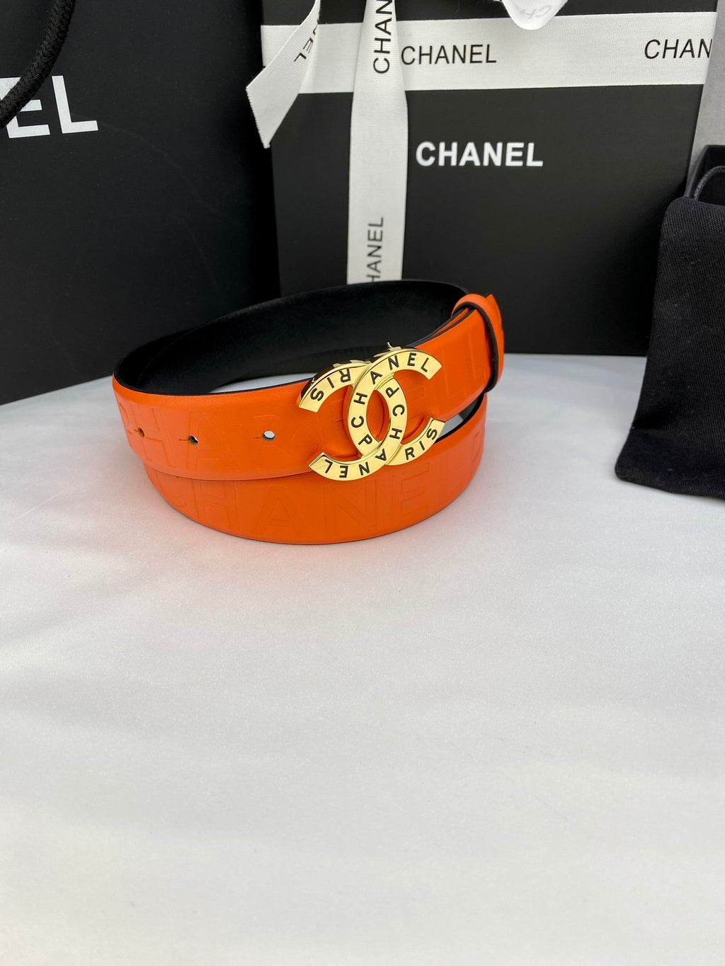 CC Women's Belt 3.0CM Orange Cowhide 586499