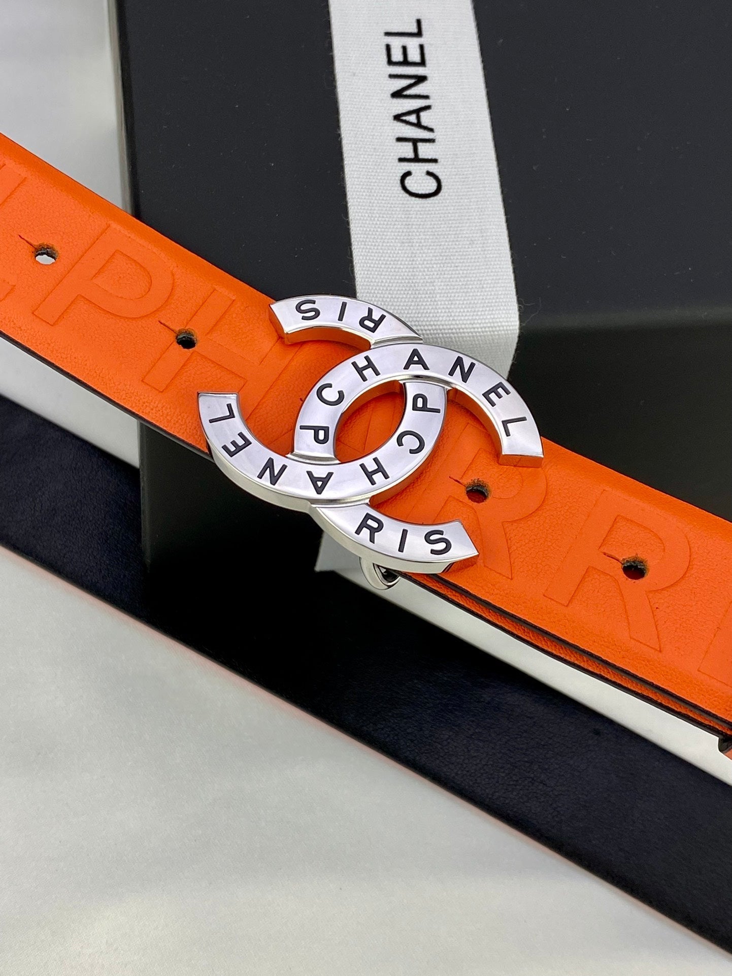 CC Women's Belt 3.0CM Orange Cowhide 586499