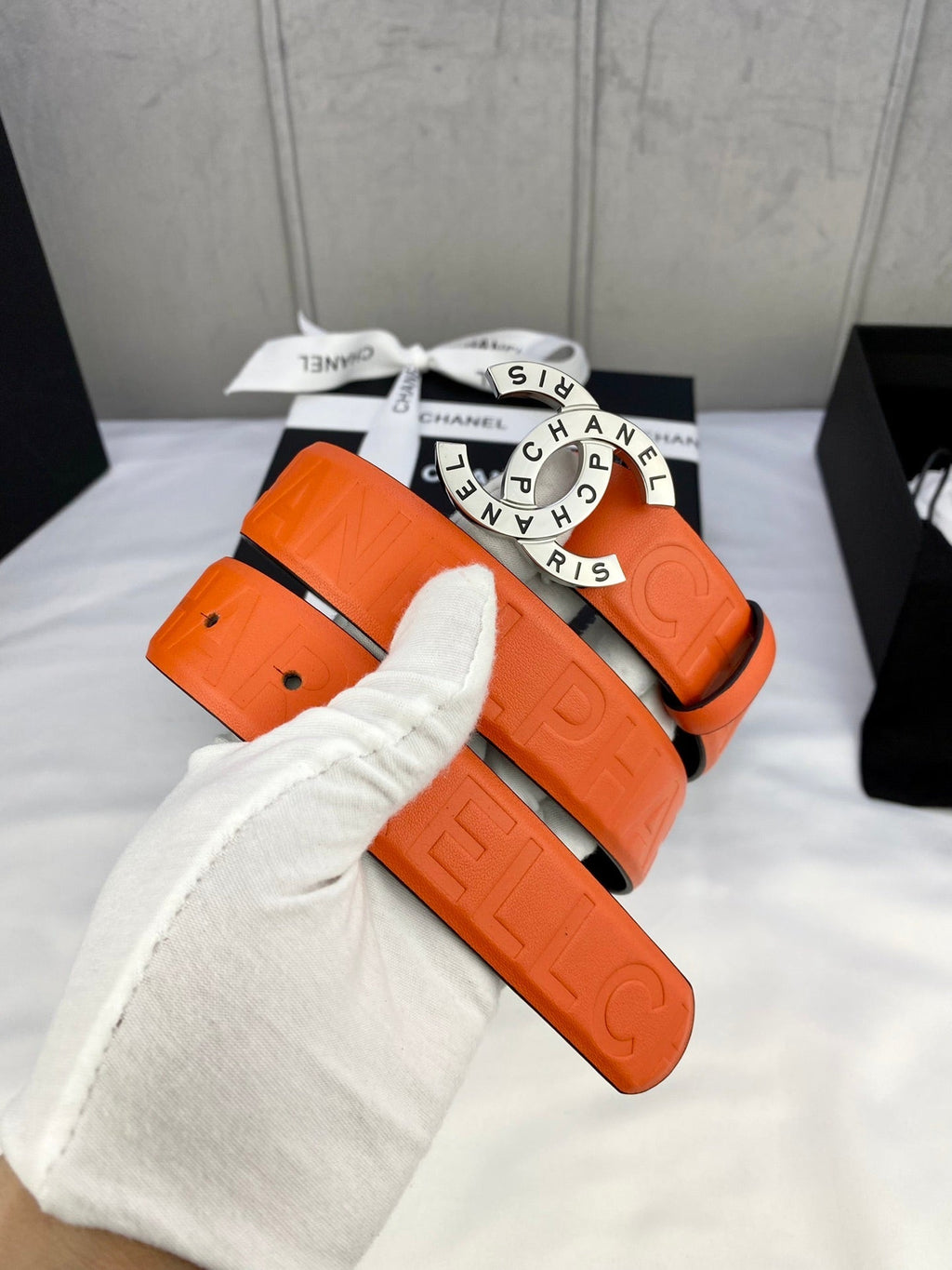 CC Women's Belt 3.0CM Orange Cowhide 586499