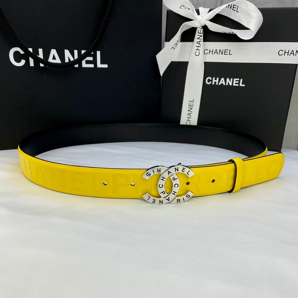 CC Women's Belt 3.0CM Yellow Cowhide 586498