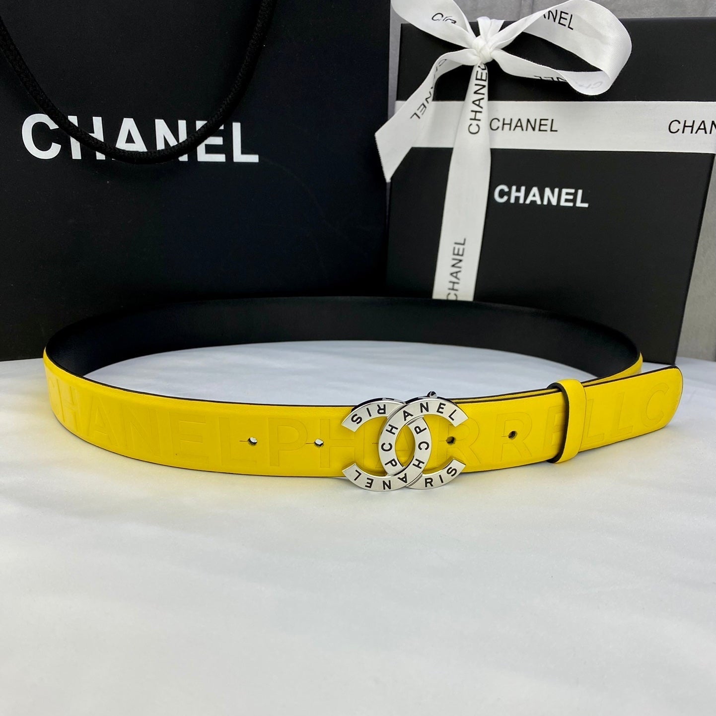 CC Women's Belt 3.0CM Yellow Cowhide 586498