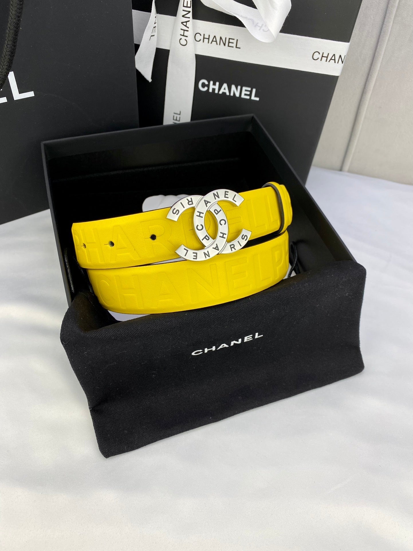 CC Women's Belt 3.0CM Yellow Cowhide 586498