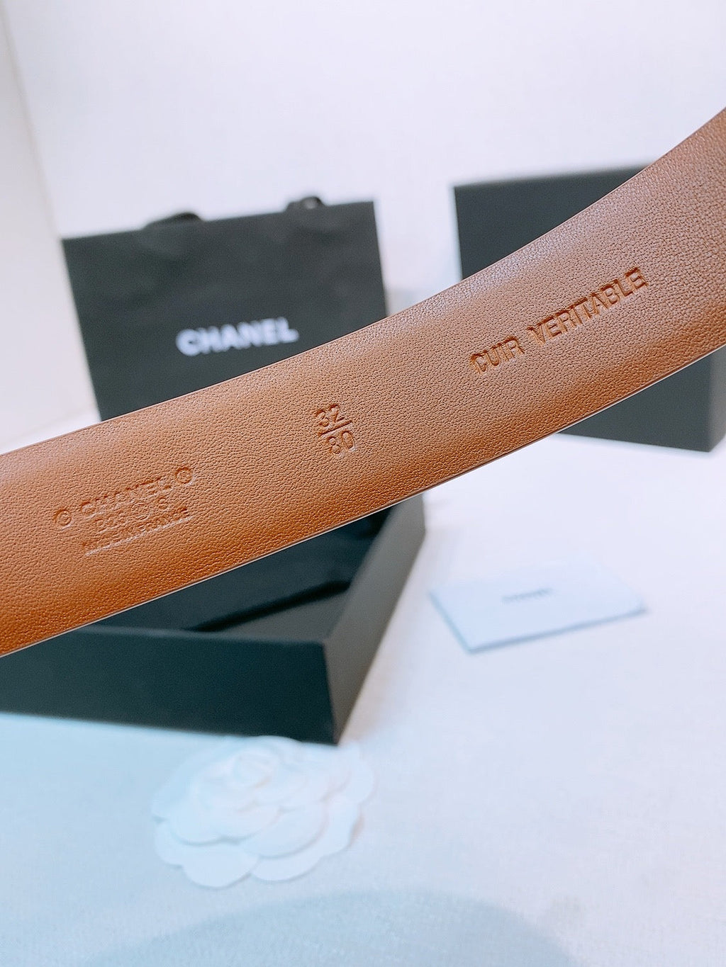 CC Women's Belt 3.0CM Tan Calfskin Sliver Black Buckle 572531