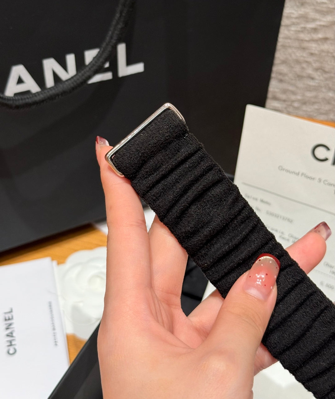 CC Elastic Waist Belt 3.0CM Black Canvas Sliver Diamond Buckle 195954