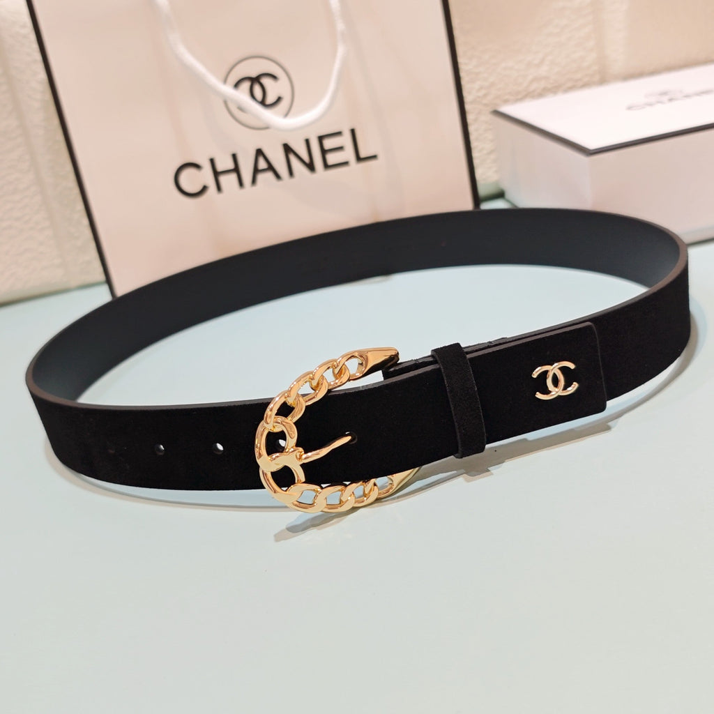 CC Belt 3.0CM Black Suede Gold Buckle 198421