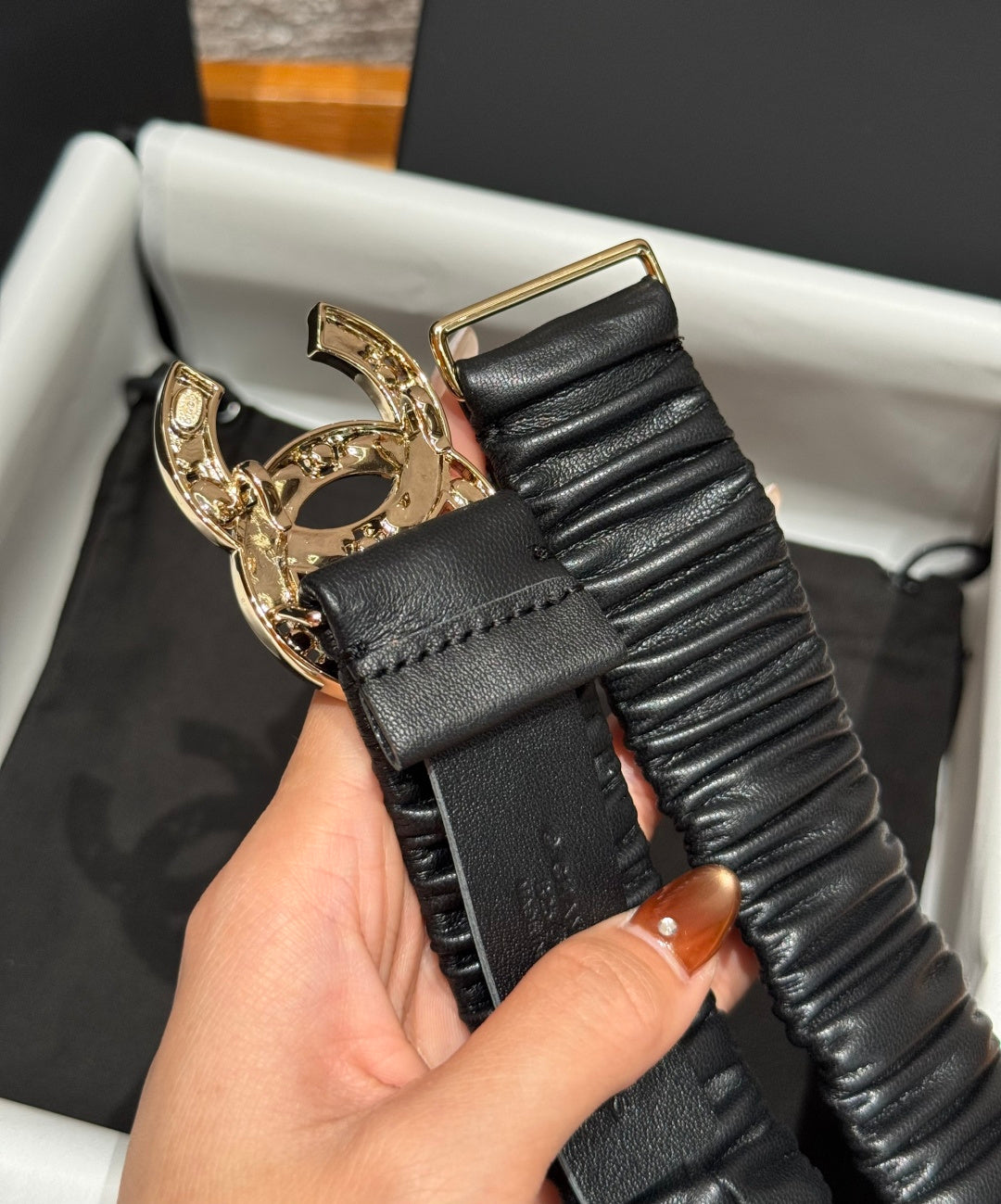 CC Rhinestone Belt 3.0CM Black Leather Multicolor Buckle 198416