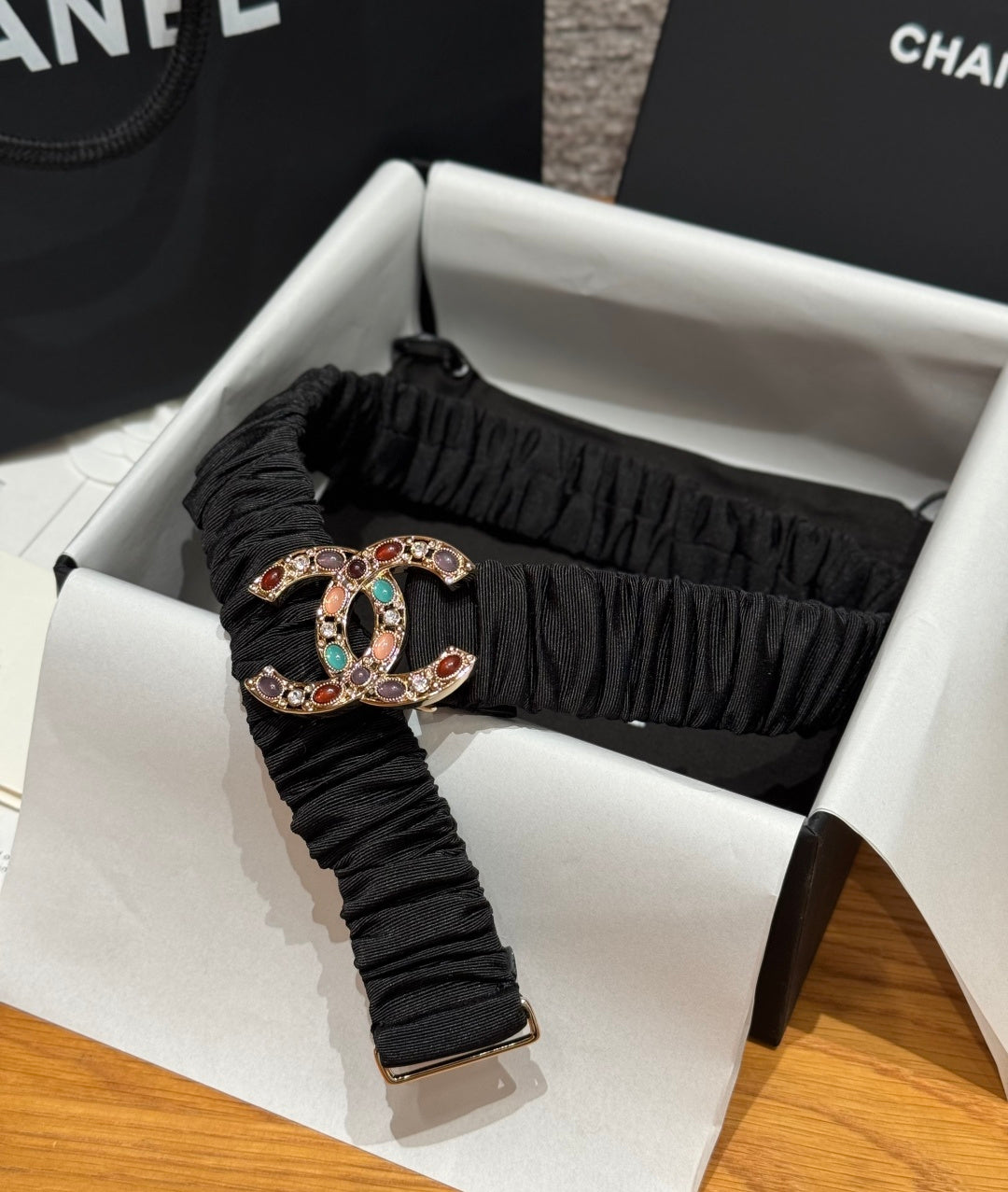 CC Rhinestone Belt 3.0CM Black Canvas Multicolor Buckle 198415
