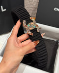 CC Rhinestone Belt 3.0CM Black Wool Multicolor Buckle 198414