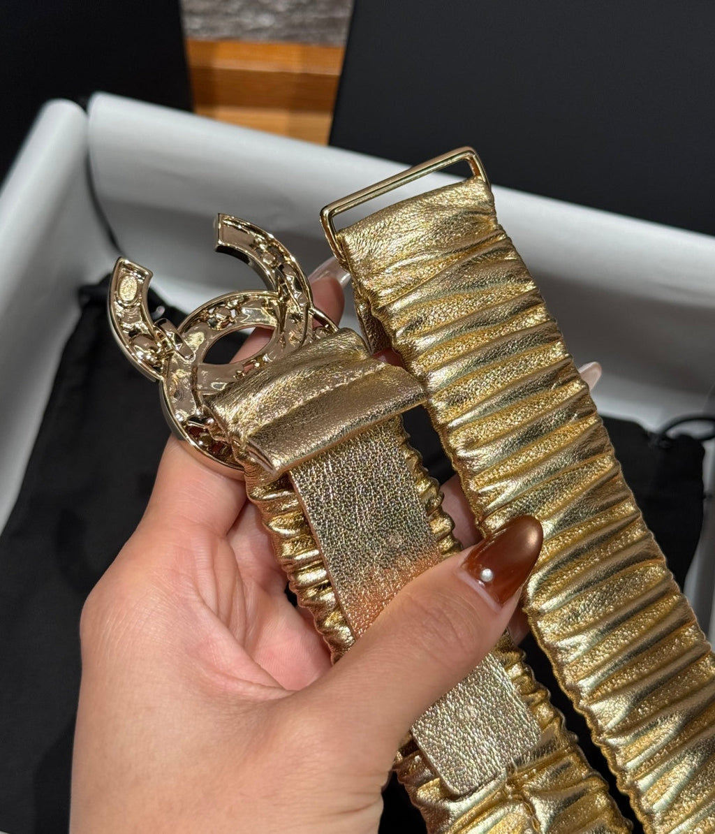 CC Rhinestone Belt 3.0CM Gold Metallic Cowhide Multicolor Buckle 198410