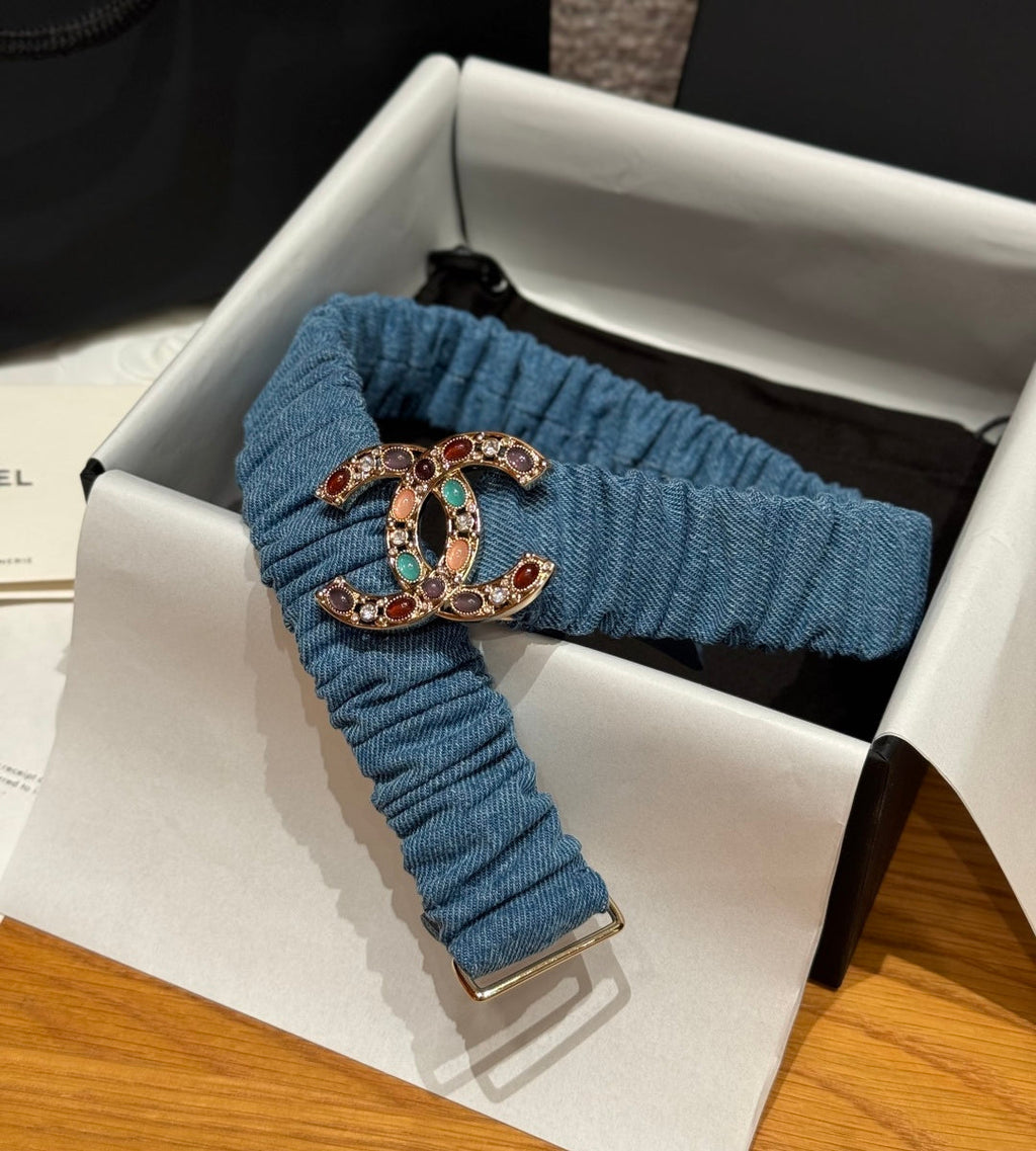 CC Rhinestone Belt 3.0CM Blue Denim Multicolor Buckle 198408