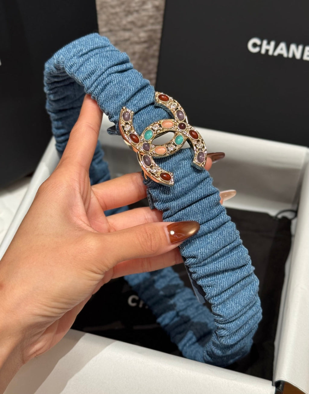 CC Rhinestone Belt 3.0CM Blue Denim Multicolor Buckle 198408
