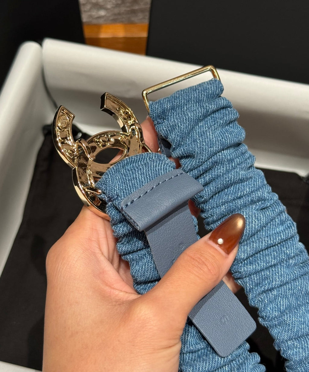 CC Rhinestone Belt 3.0CM Blue Denim Multicolor Buckle 198408