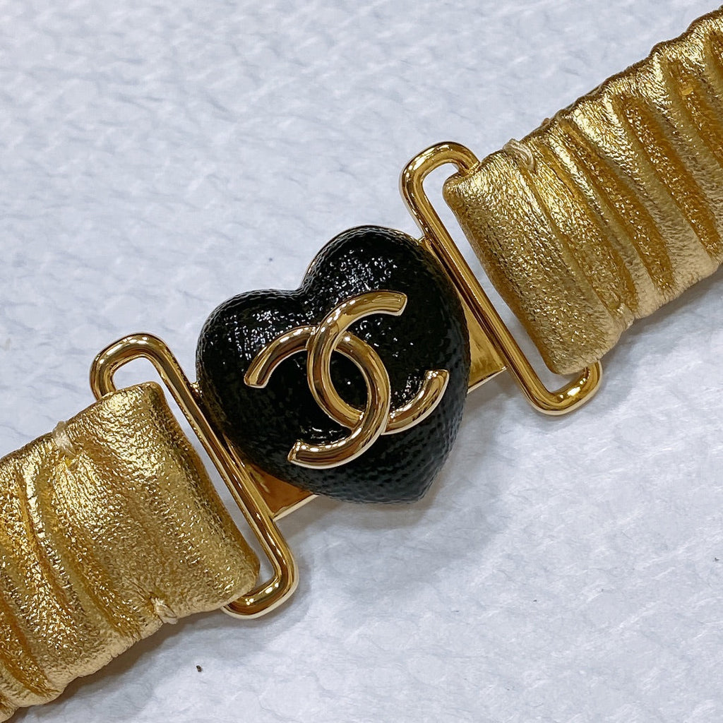CC Women's Belt 3.0CM Gold Metallic Calfskin Black Heart Buckle 195973