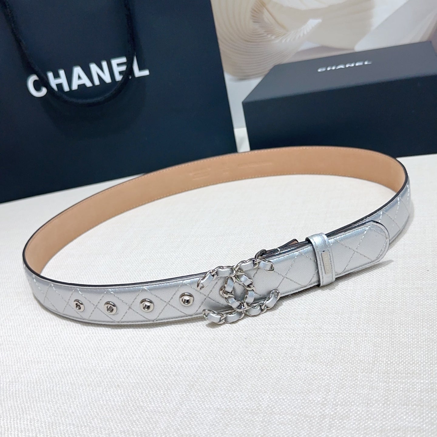 CC Women's Belt 3.0CM Sliver Lambskin Sliver Buckle 190581