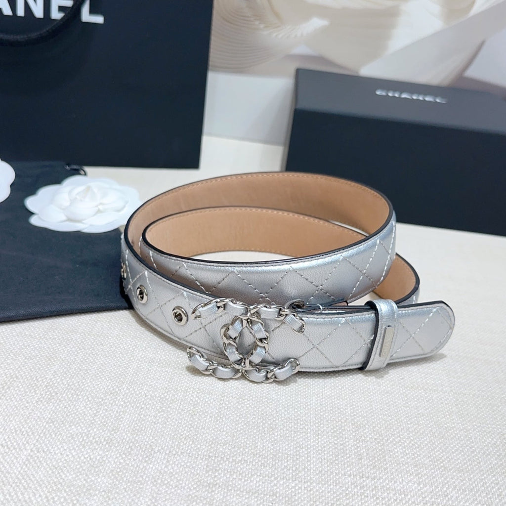 CC Women's Belt 3.0CM Sliver Lambskin Sliver Buckle 190581