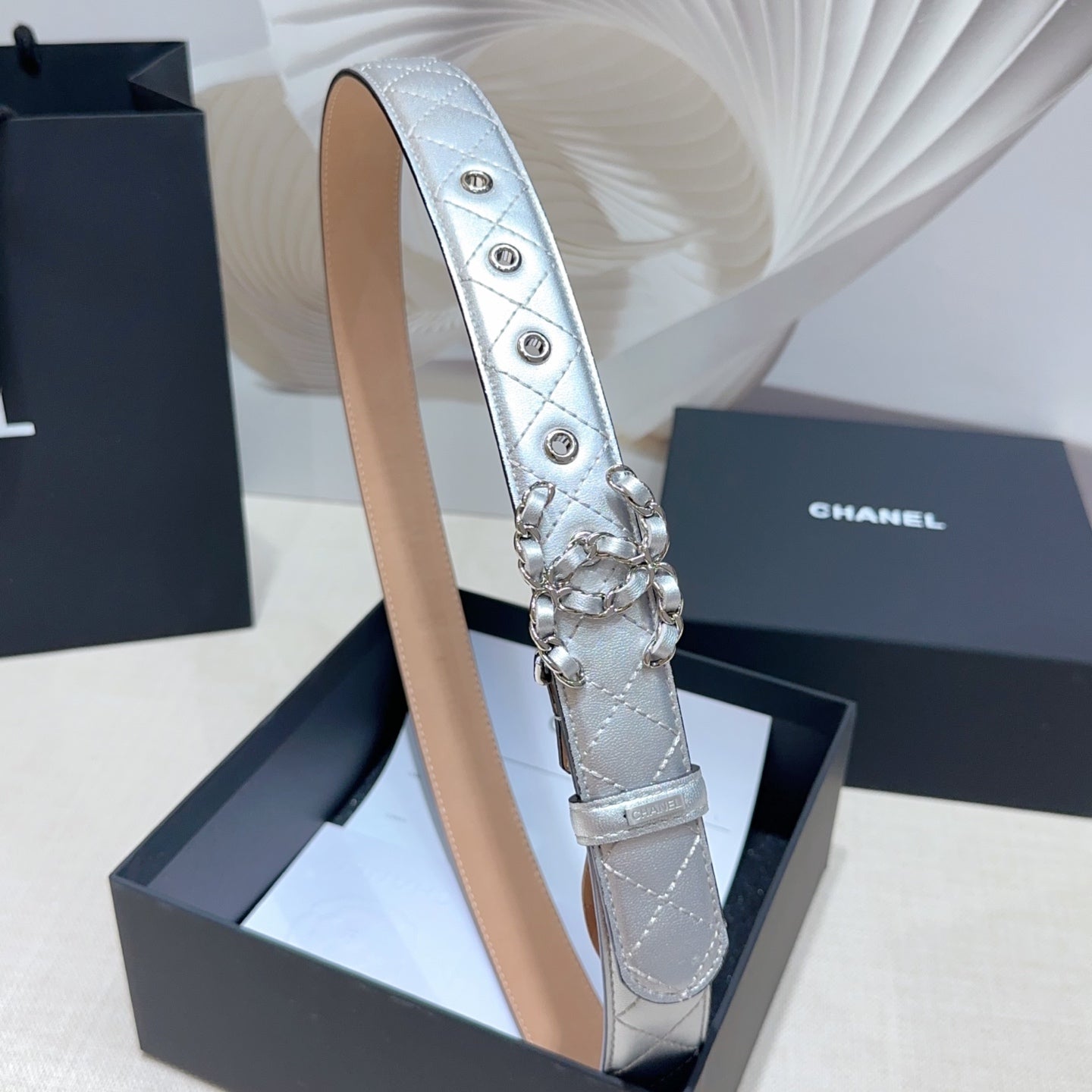 CC Women's Belt 3.0CM Sliver Lambskin Sliver Buckle 190581