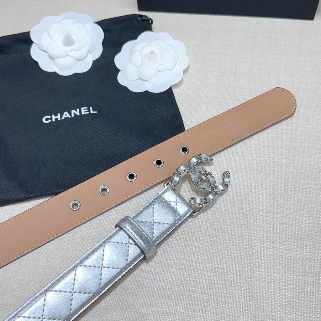 CC Women's Belt 3.0CM Sliver Lambskin Sliver Buckle 190581