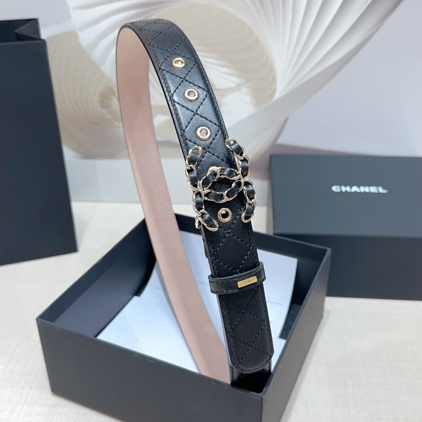 CC Women's Belt 3.0CM Black Lambskin Black Sliver Buckle 190580