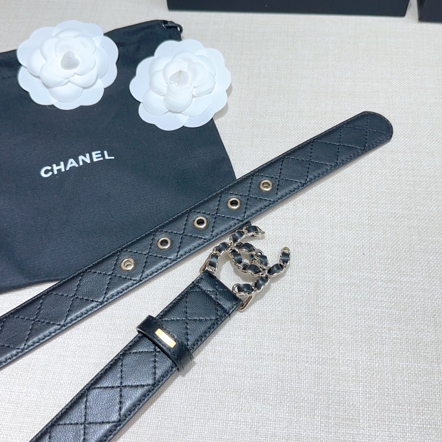 CC Women's Belt 3.0CM Black Lambskin Black Sliver Buckle 190580