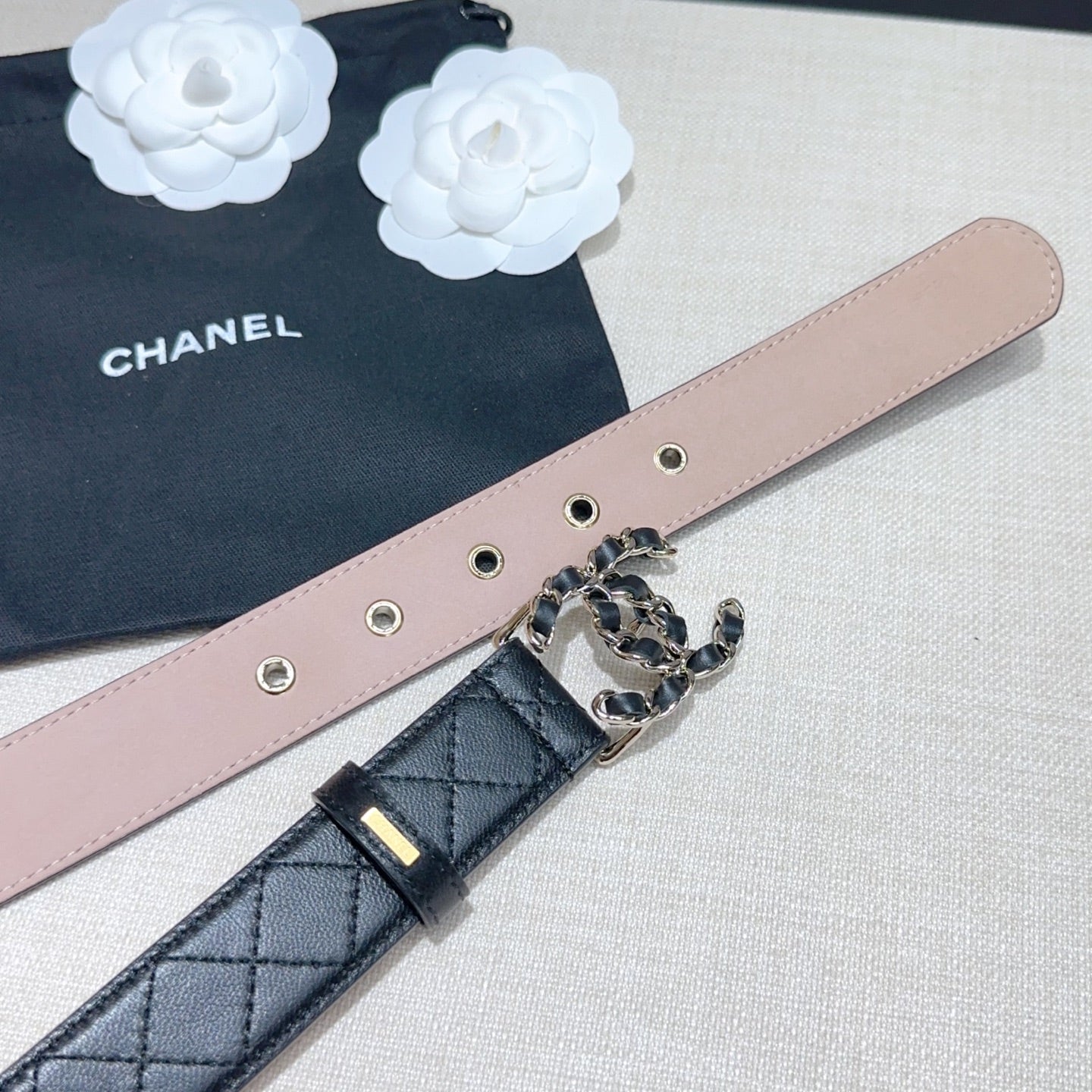 CC Women's Belt 3.0CM Black Lambskin Black Sliver Buckle 190580