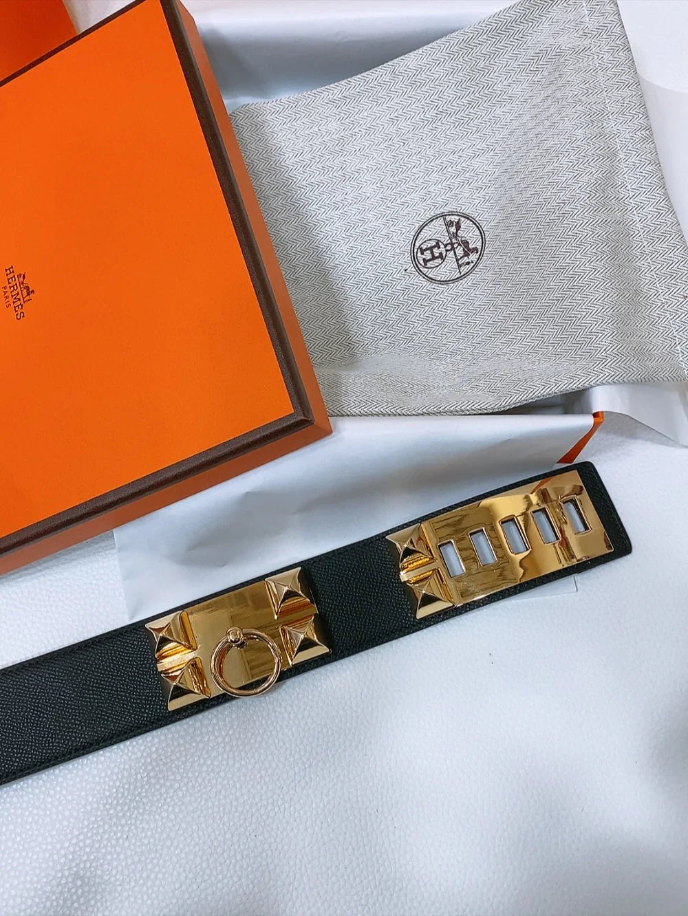 Hermès Collier De Chien 50 Belt Black Epsom Calfskin With Gold-tone Metal Buckle
