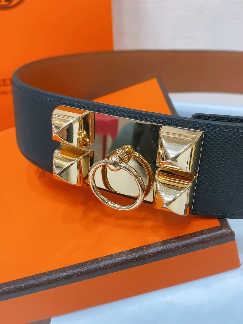 Hermès Collier De Chien 50 Belt Black Epsom Calfskin With Gold-tone Metal Buckle
