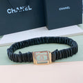 Chanel Rhinestones CC Square Buckle Belt Black  Gold in Calfskin  205357