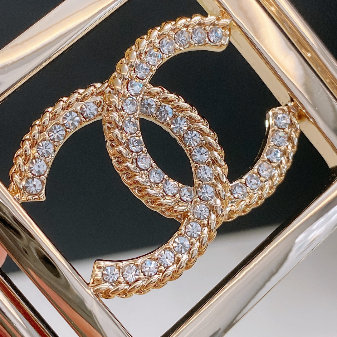 Chanel Rhinestones CC Square Buckle Belt Black  Gold in Calfskin  205357