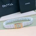 Chanel Rhinestones CC Square Buckle Belt Blue Gold in Calfskin  205354