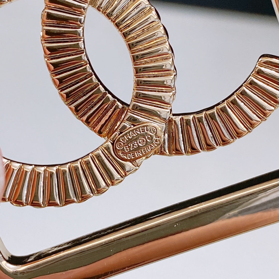 Chanel Rhinestones CC Square Buckle Belt Red Gold in Calfskin 205351