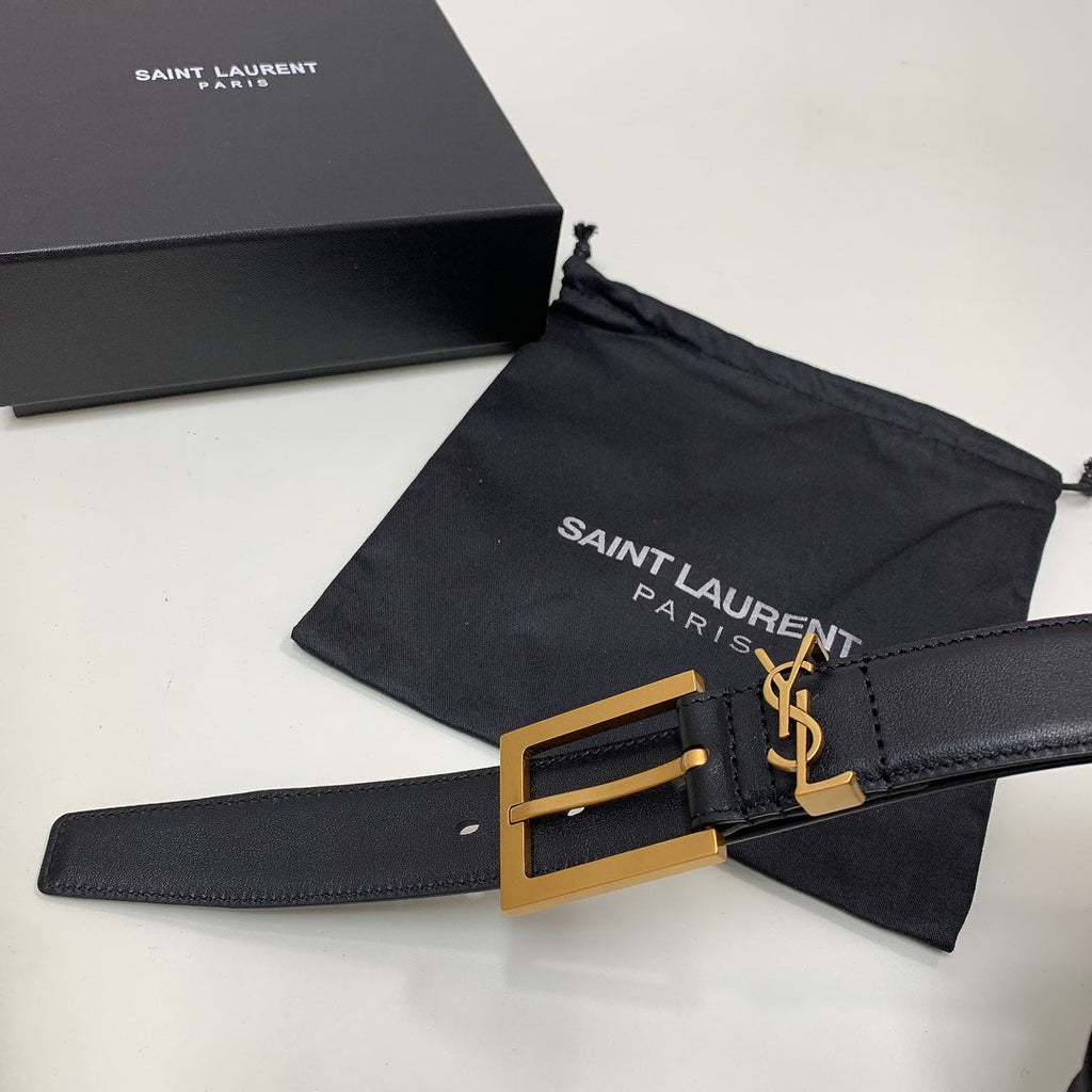 YSL Belt 30mm Black Cowhide Gold Hardware