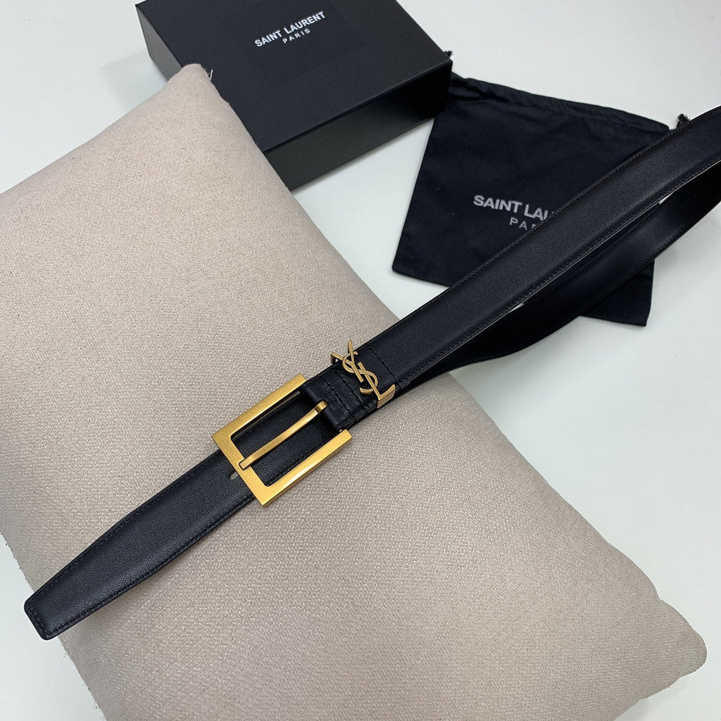 YSL Belt 30mm Black Cowhide Gold Hardware
