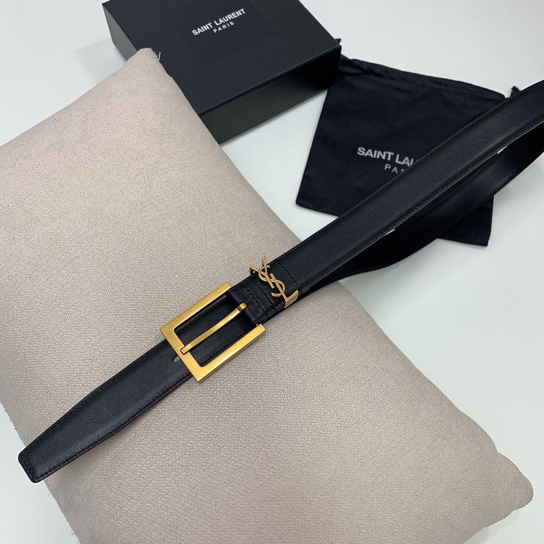 YSL Belt 30mm Black Cowhide Gold Hardware