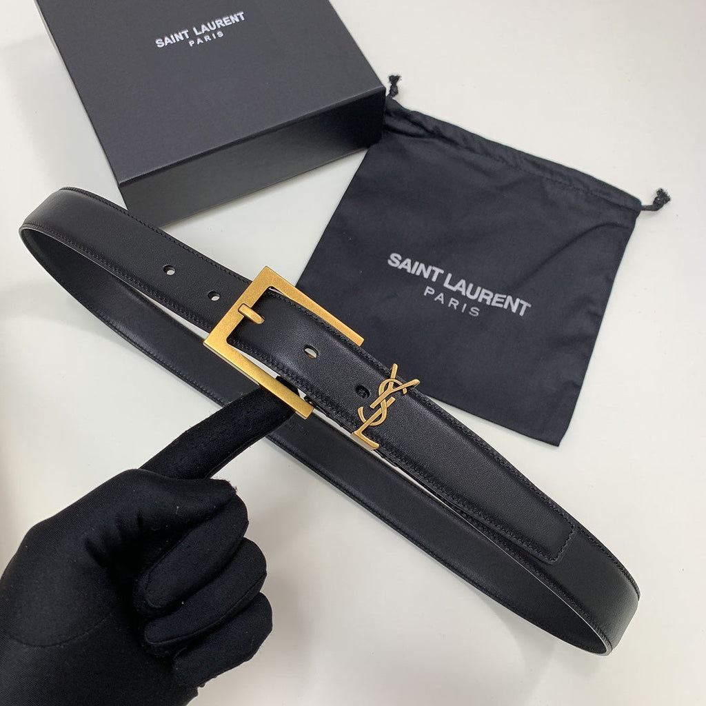 YSL Belt 30mm Black Cowhide Gold Hardware