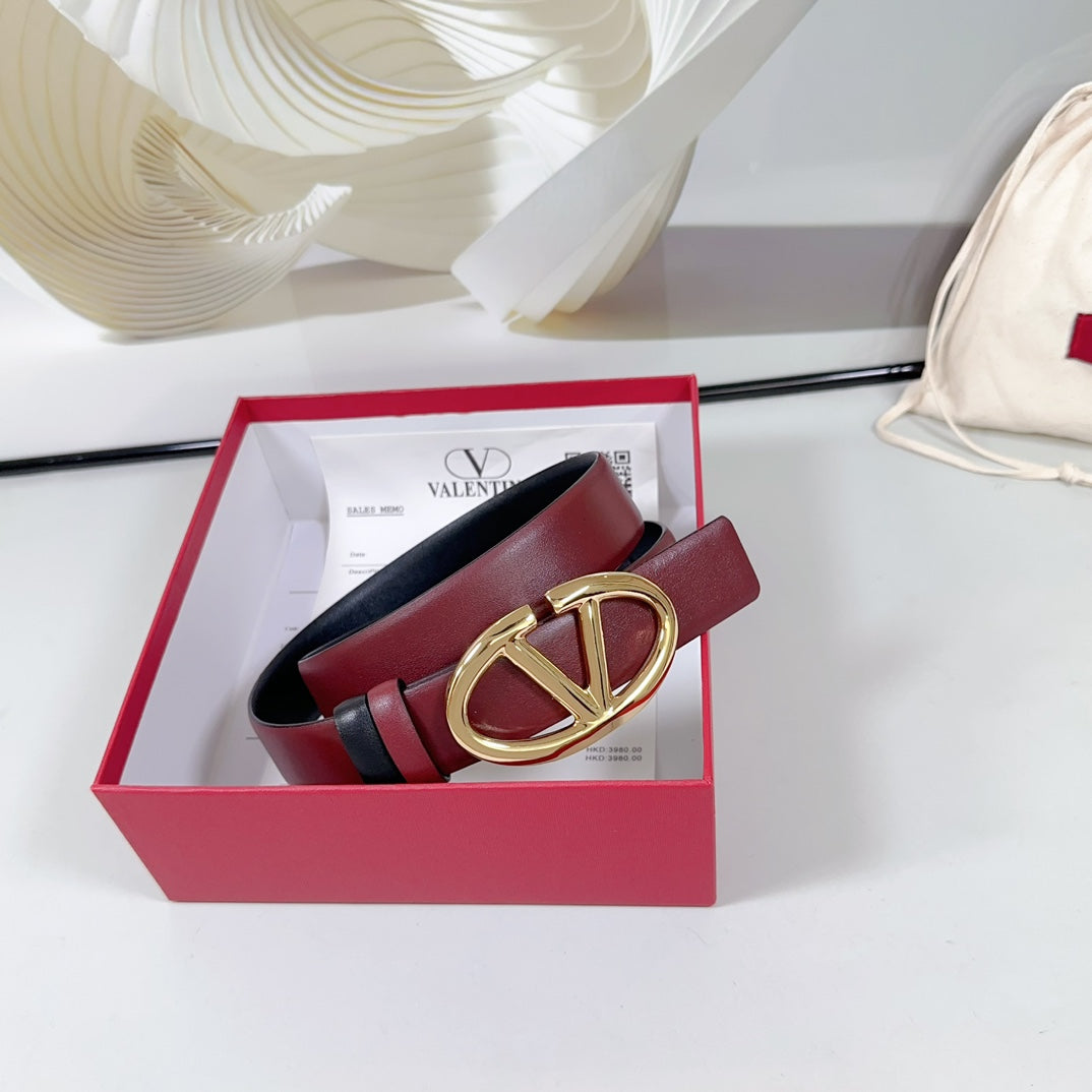 VT The Bold Edition Reversible Belt 30mm Burgundy Calfskin Gold Buckle