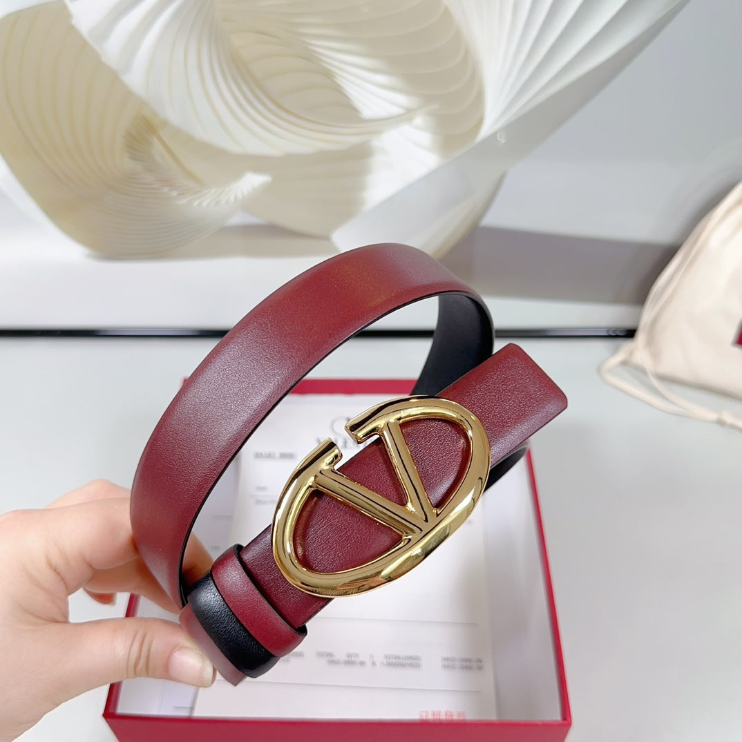 VT The Bold Edition Reversible Belt 30mm Burgundy Calfskin Gold Buckle