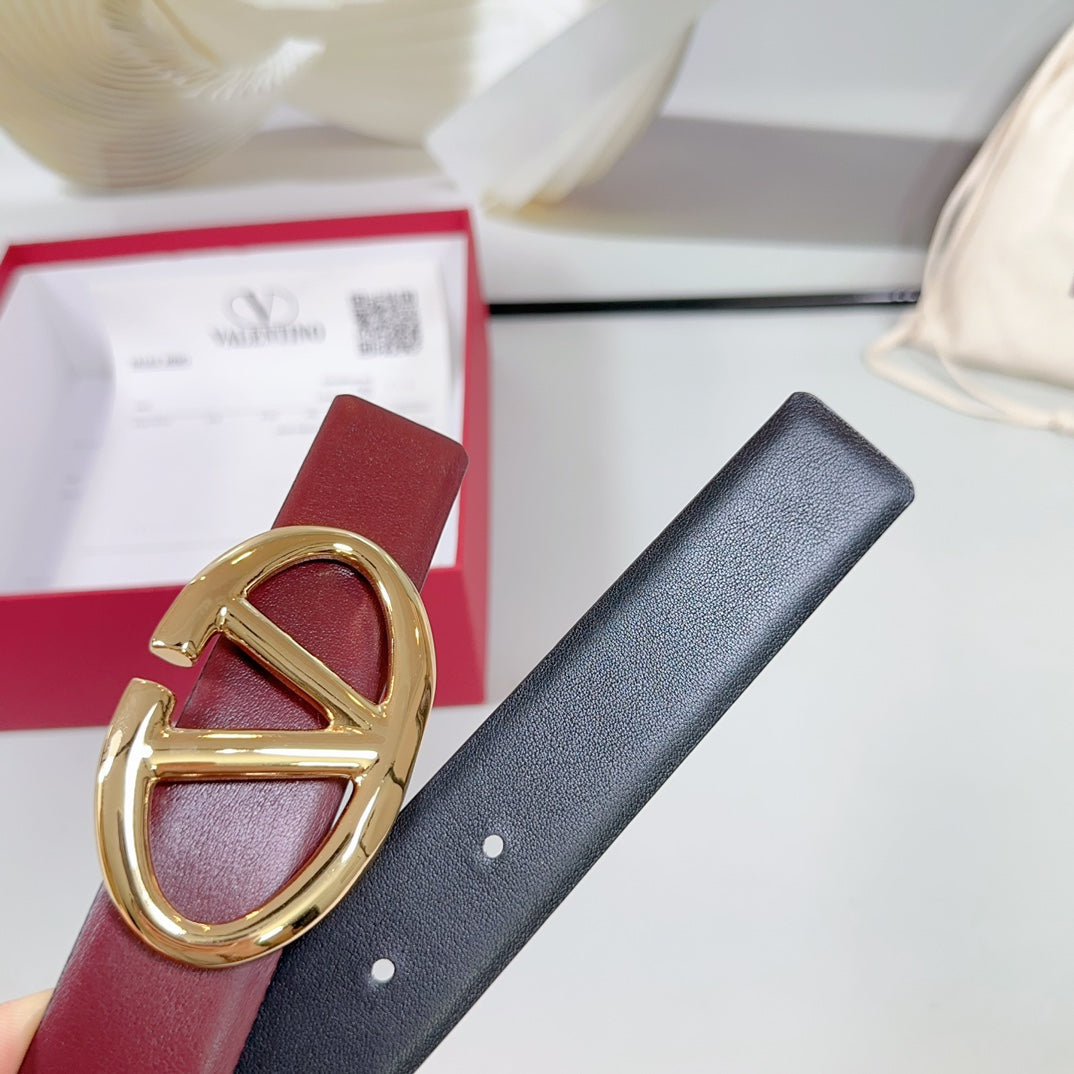 VT The Bold Edition Reversible Belt 30mm Burgundy Calfskin Gold Buckle