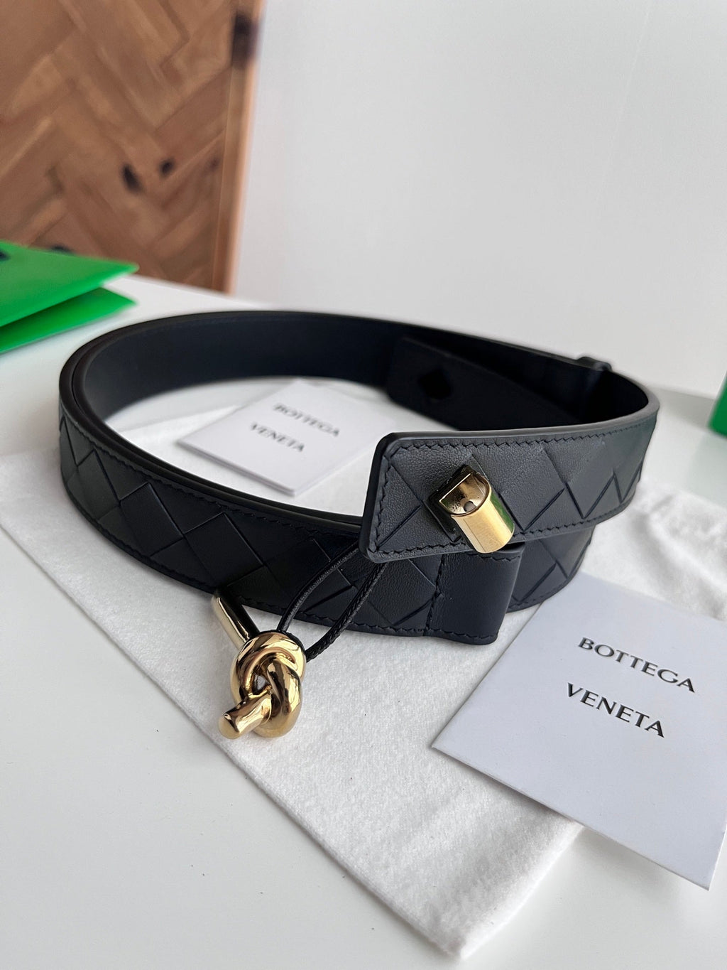 BV 26S Intreccio Andiamo Knot Buckle Belt 3cm Black Calfskin 204865