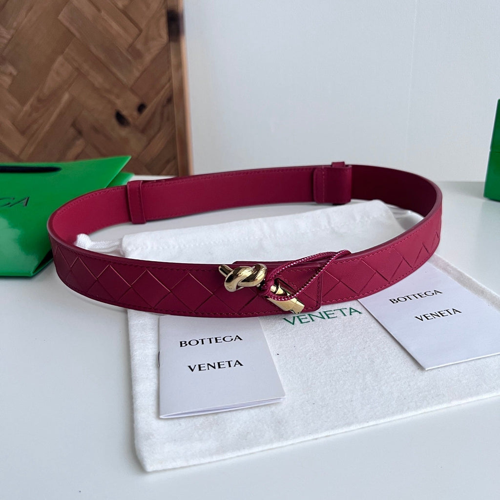 BV 26S Intreccio Andiamo Knot Buckle Belt 3cm Red Calfskin 204864
