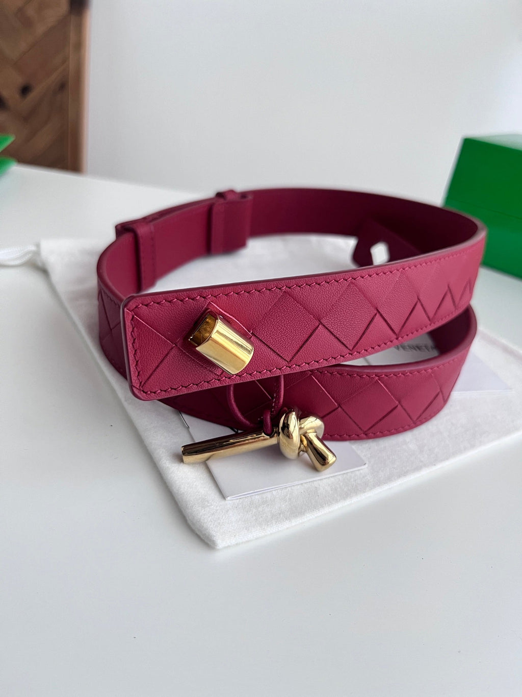 BV 26S Intreccio Andiamo Knot Buckle Belt 3cm Red Calfskin 204864