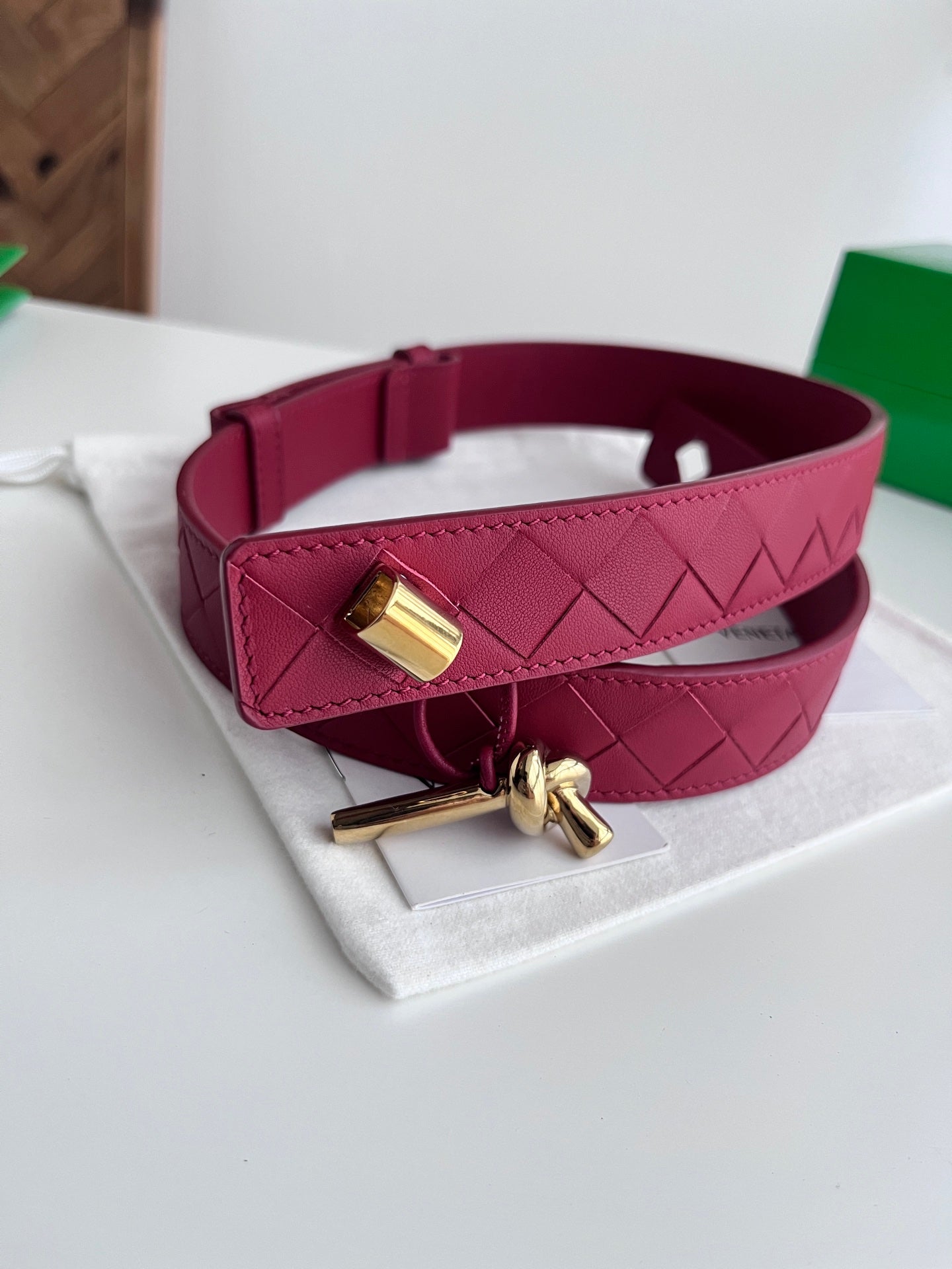 BV 26S Intreccio Andiamo Knot Buckle Belt 3cm Red Calfskin 204864