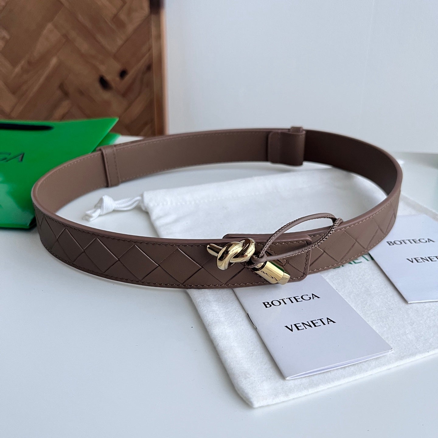 BV 26S Intreccio Andiamo Knot Buckle Belt 3cm Brown Calfskin 204863