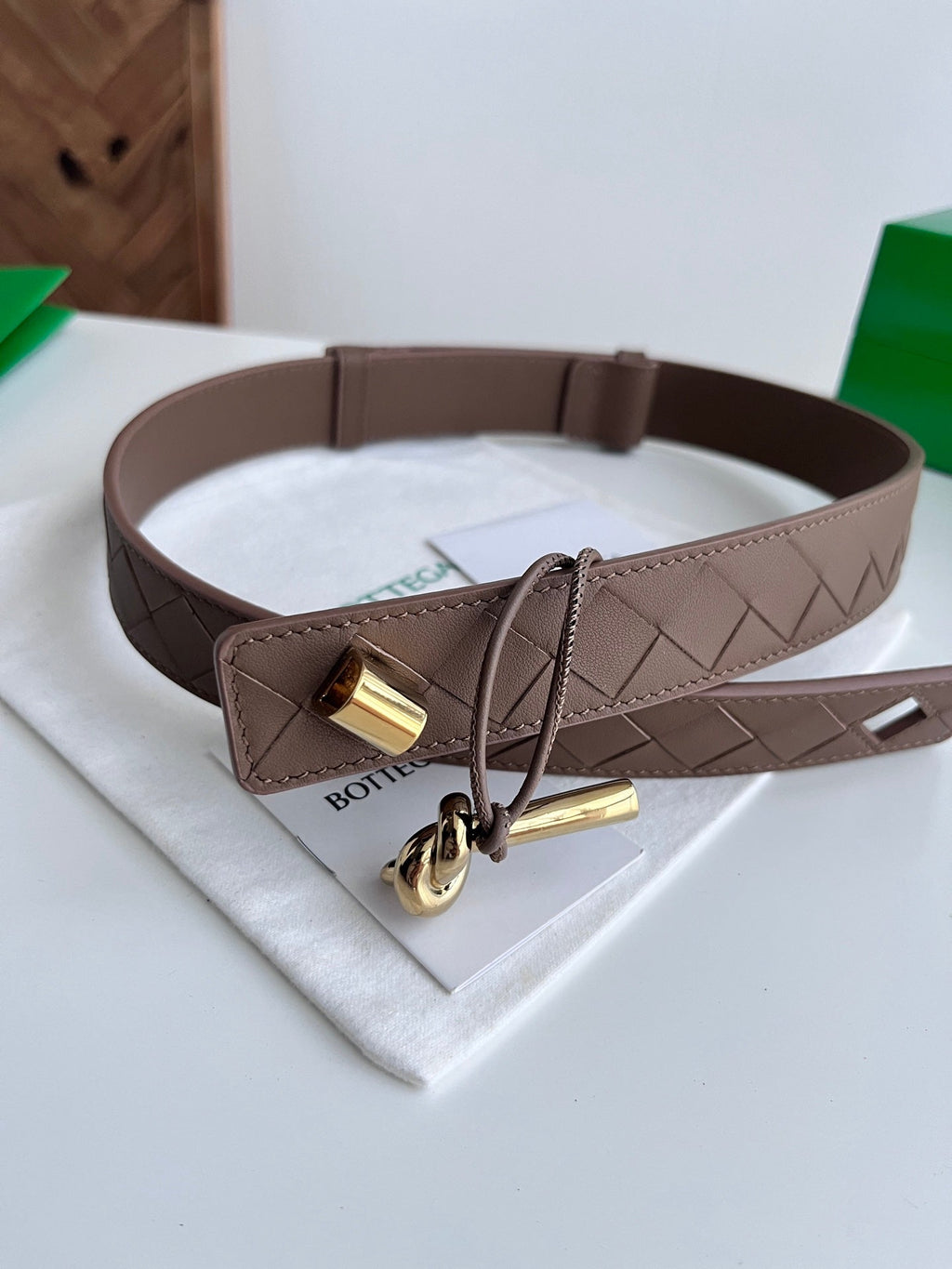 BV 26S Intreccio Andiamo Knot Buckle Belt 3cm Brown Calfskin 204863