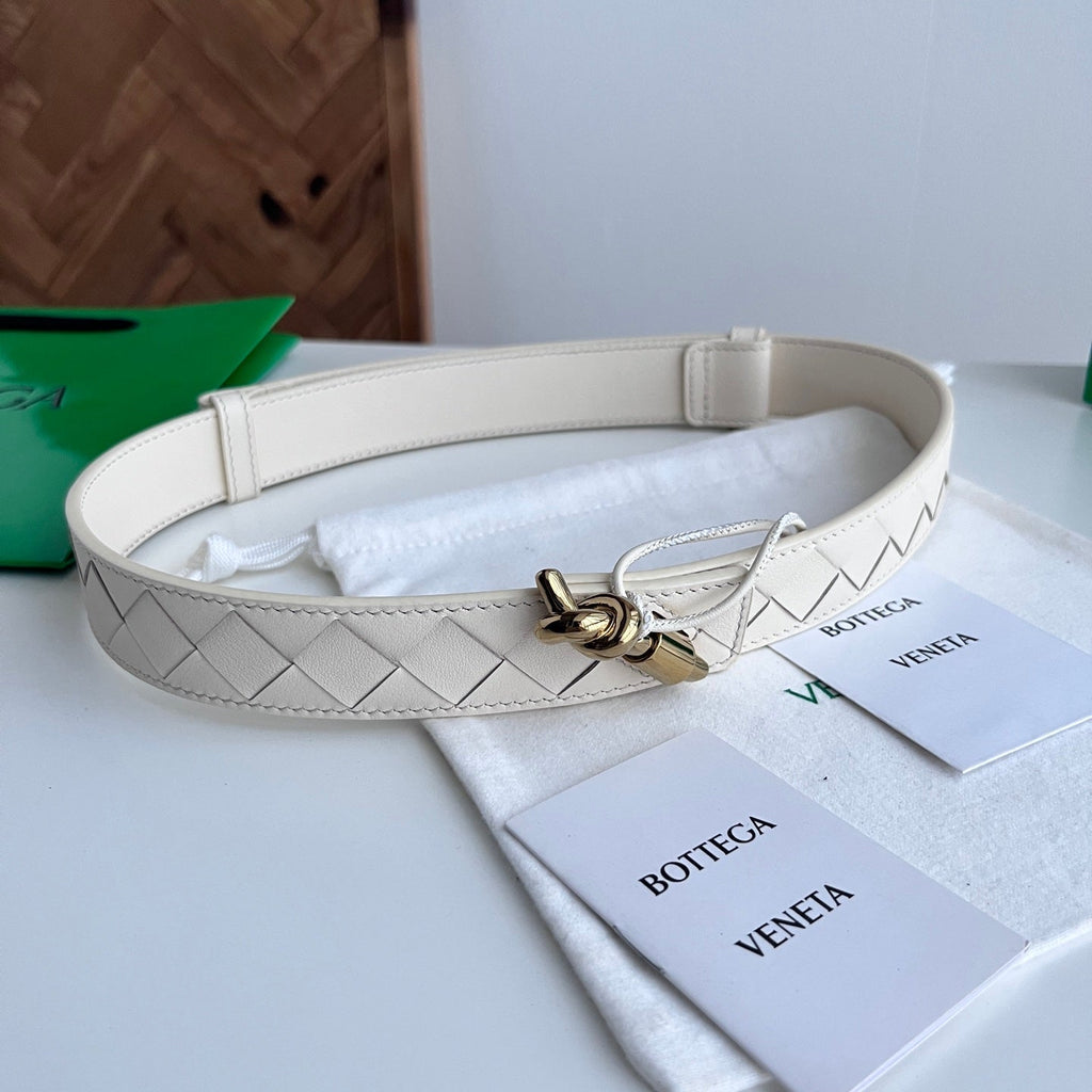 BV 26S Intreccio Andiamo Knot Buckle Belt 3cm White Calfskin 204861