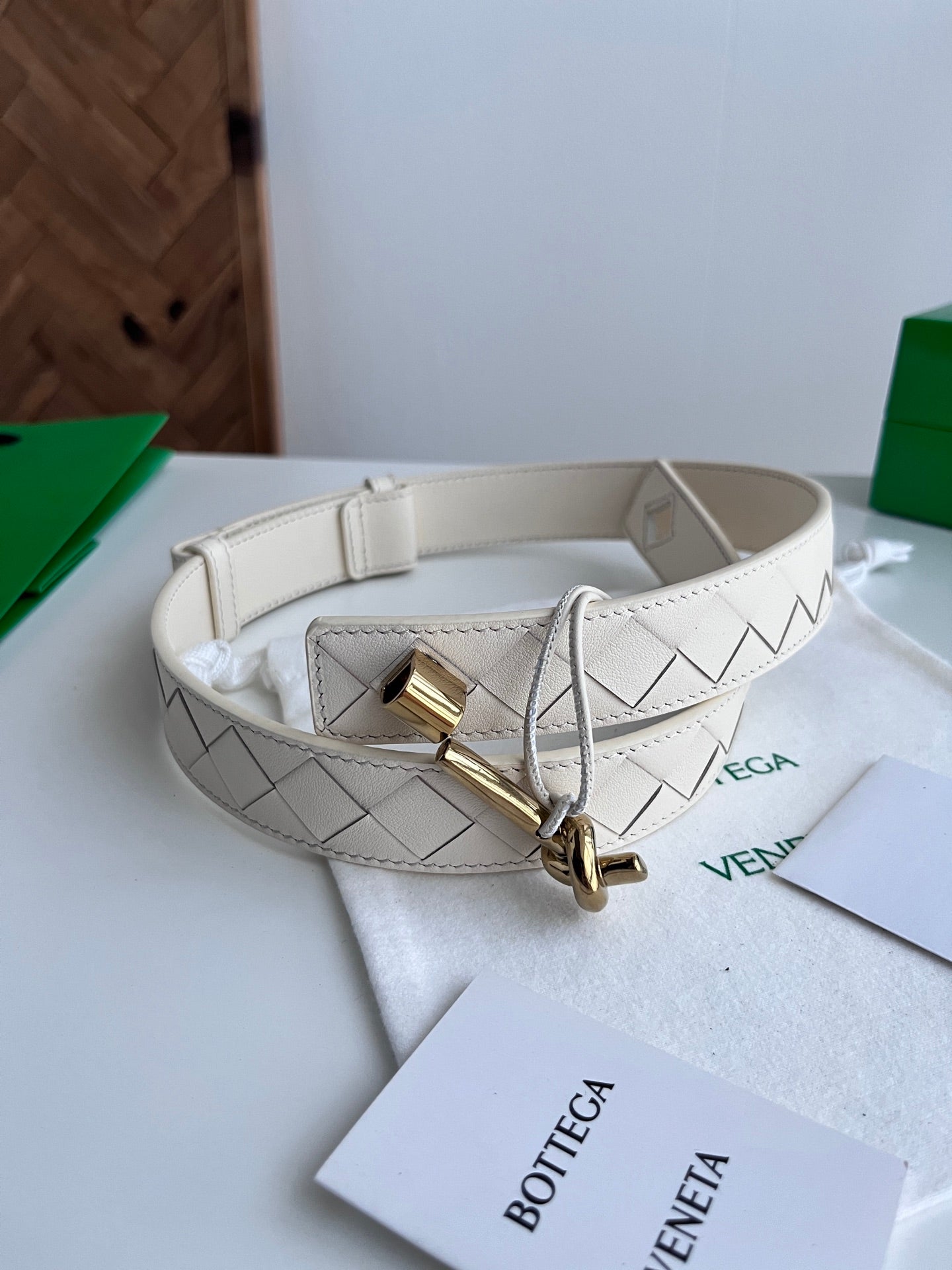 BV 26S Intreccio Andiamo Knot Buckle Belt 3cm White Calfskin 204861
