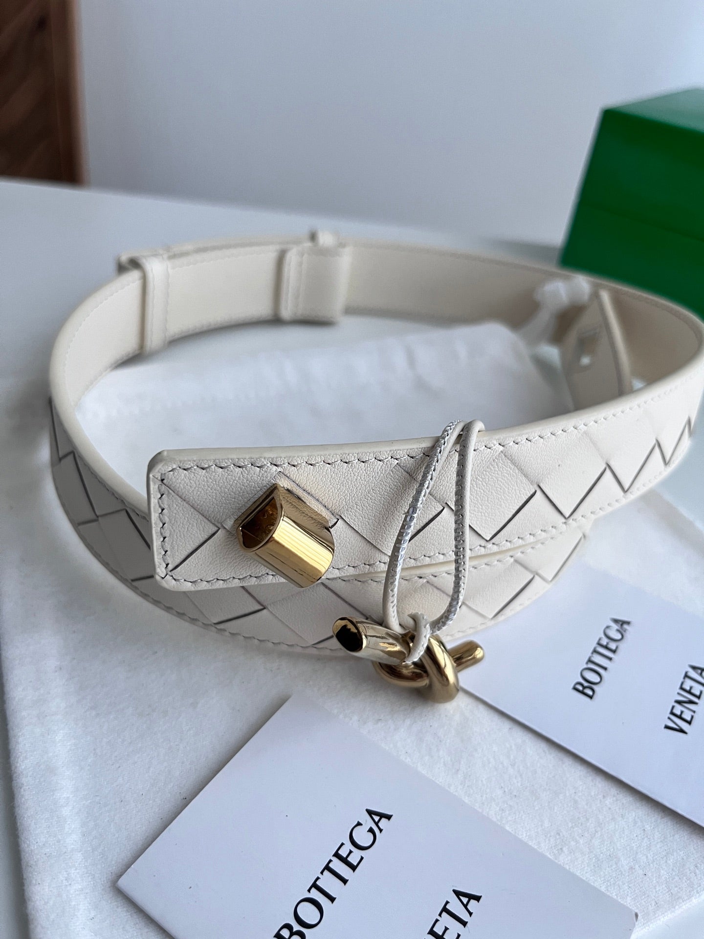 BV 26S Intreccio Andiamo Knot Buckle Belt 3cm White Calfskin 204861